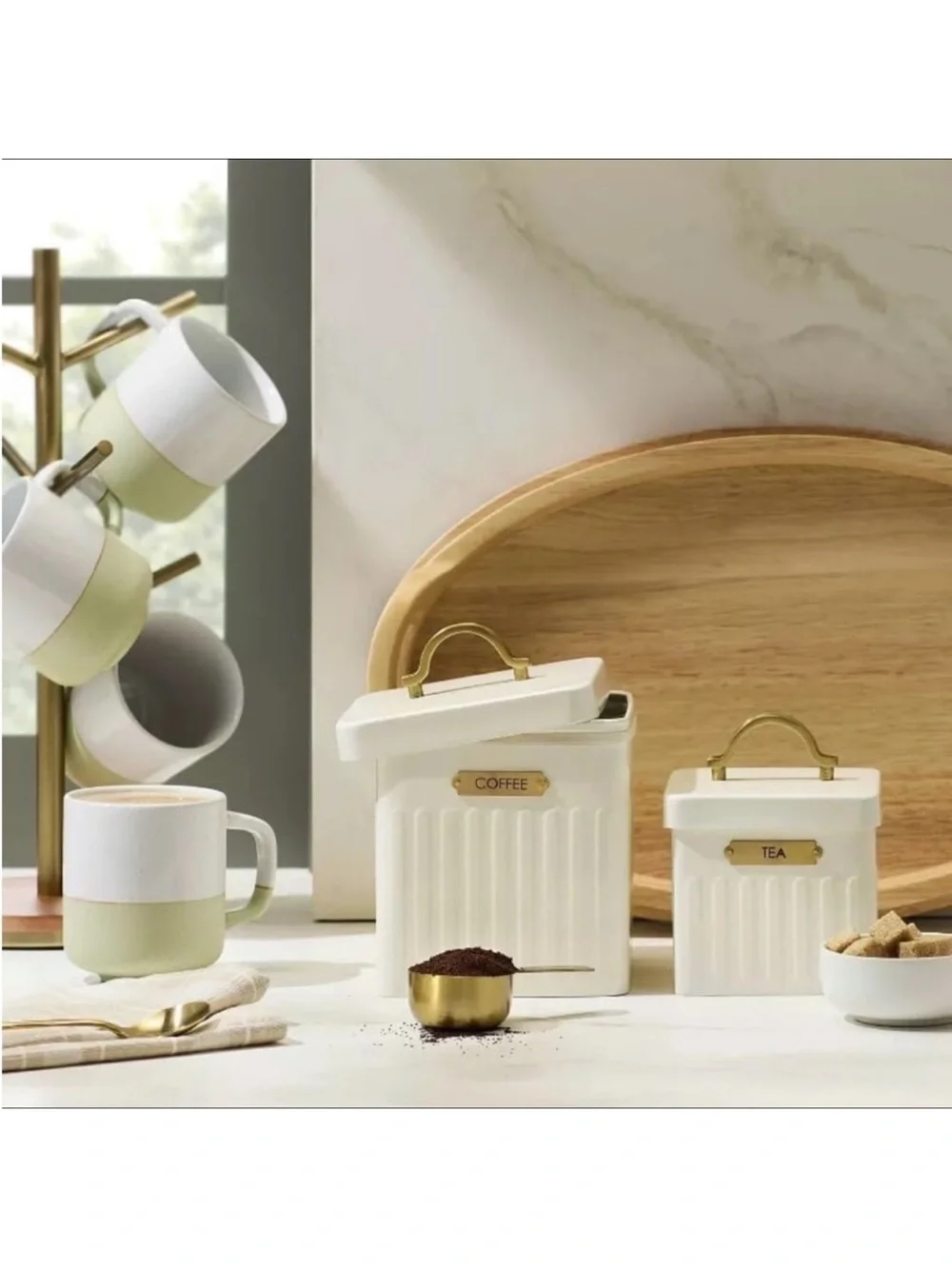 Metal Coffee Tin with Scooper Cream/Brass - Hearth & Hand Magnolia